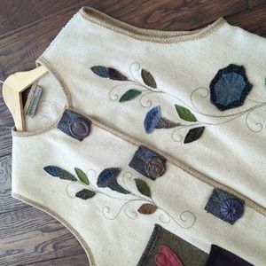 ARTCLOTHES I Artsy Floral Embellished & Embroidered Boiled Wool Long Vest, M/L
